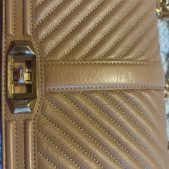 Rebecca Minkoff Chevron Quilted Love Leather Crossbody Bag British Tan - Picture 4 of 10